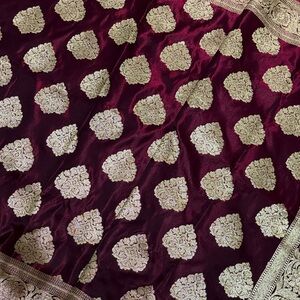 Elegant Maroon and Gold zari Banarasi silk saree
